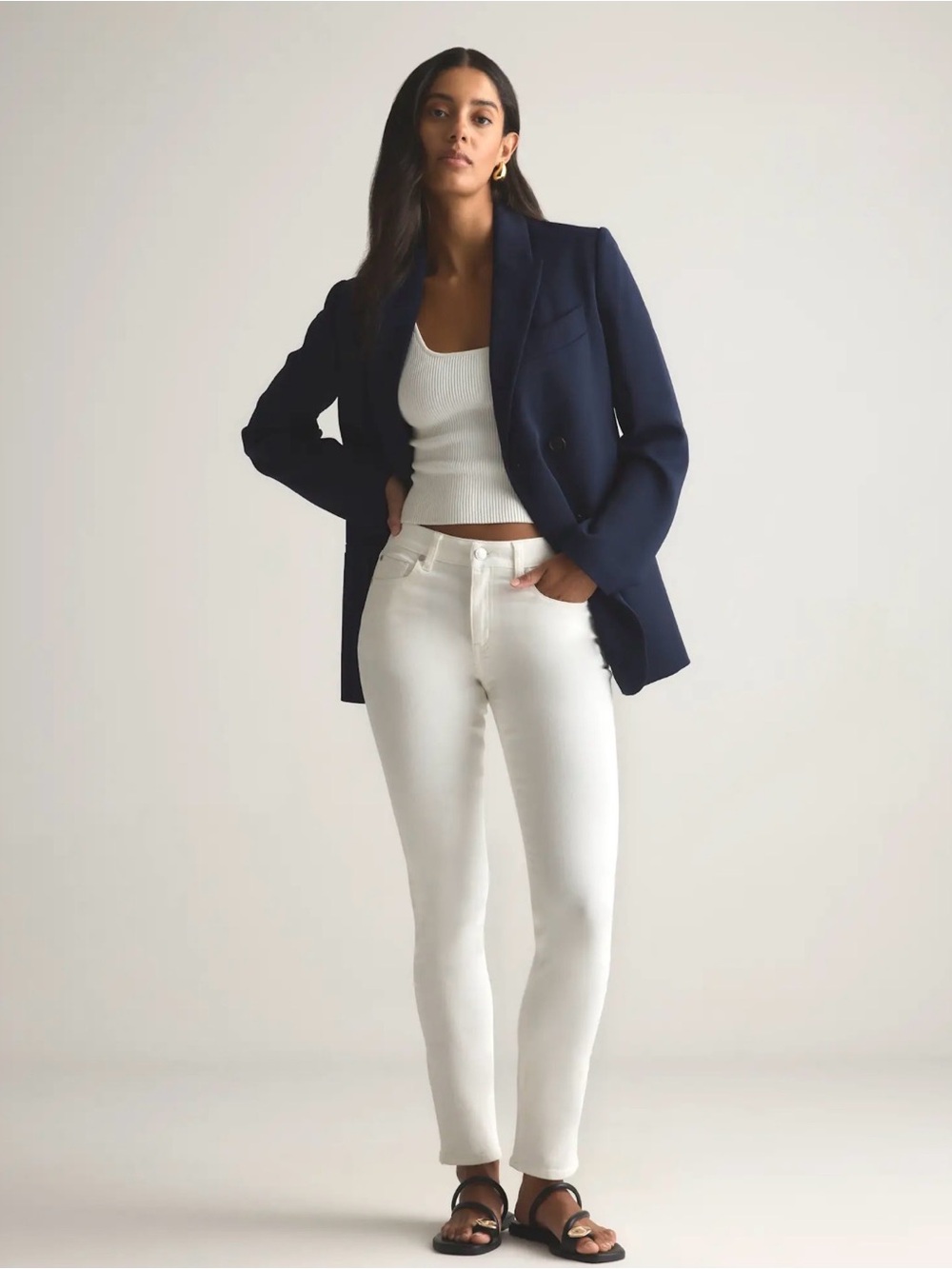 Quince Luna Stretch Slim Straight Jeans Cloud White Size 28